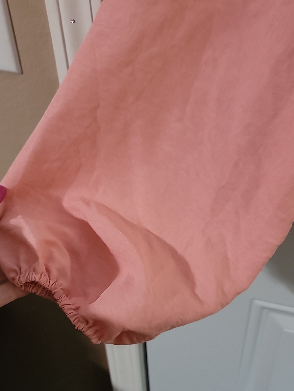 Women's Pink V-Neck Ruffle Blouse - Picture 9 of 10